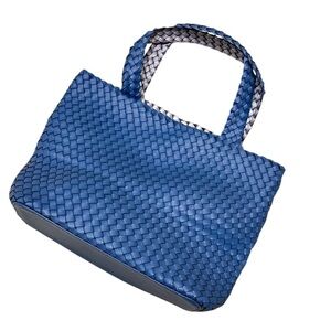 Unbranded reversible denim blue & silver Woven shoulder Tote Bag vegan leather